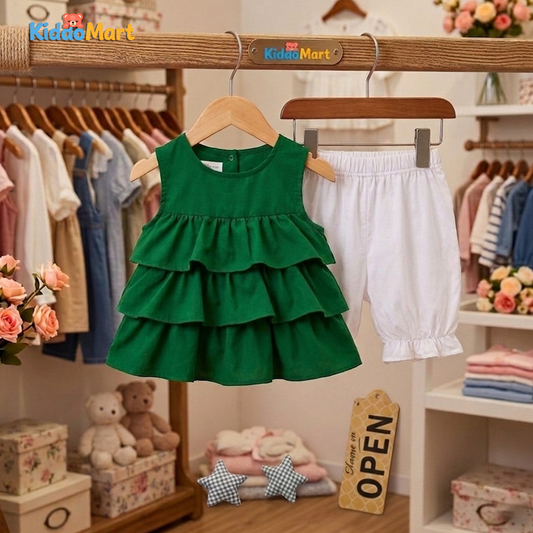 Cute Kids Cotton Frock Set | Pakistan Independence Day Outfit